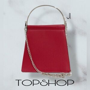 TOPSHOP Red Trapezium Structured Handbag Shoulder Bag